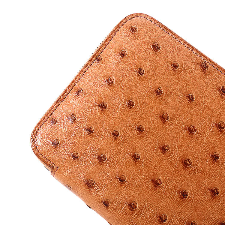 HERMES(愛馬仕) 棕色鴕鳥皮長(zhǎng)款拉鏈錢夾